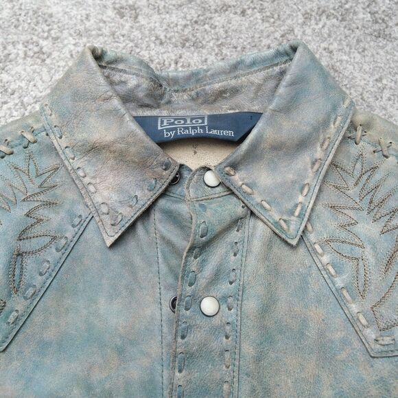 Vintage Polo Ralph Lauren Green Western Leather Shirt Jacket Embroidery Size M‎ - Picture 4 of 10